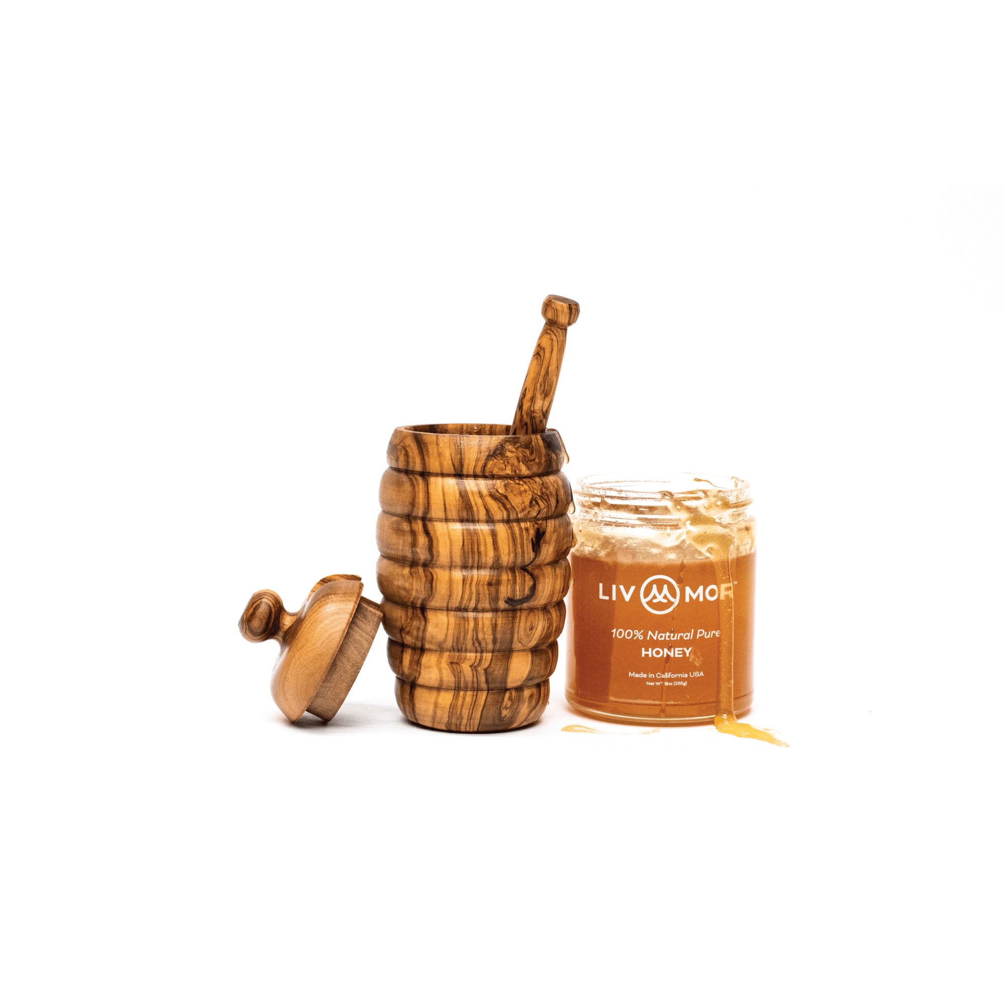 100% Olive Wood Honey Hive & Dipper