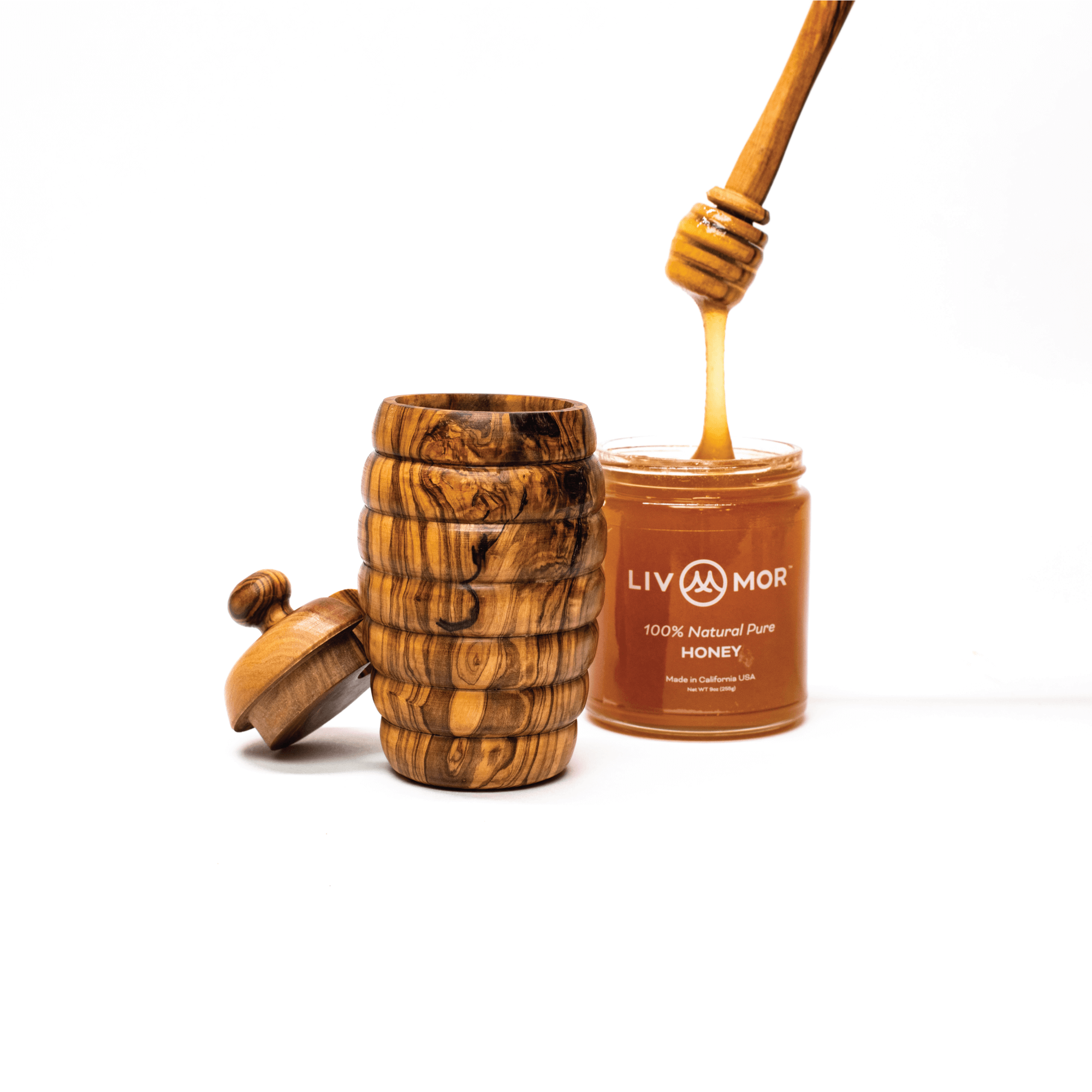 100% Olive Wood Honey Hive & Dipper